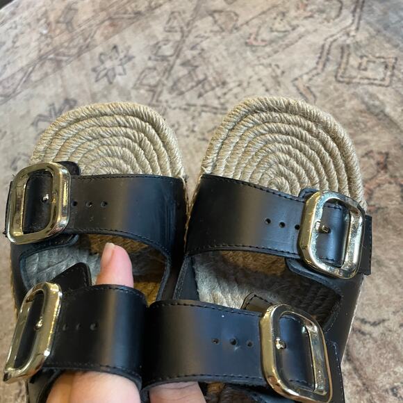 J. Crew Black Leather Double Strap Block Heel Espadrilles SZ 8 Made in Spain - Picture 12 of 15